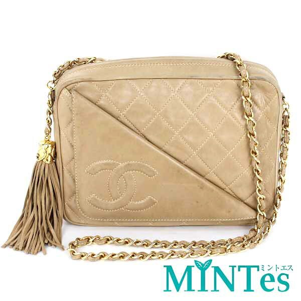 樂天商城 - Chanel シャネル ラムスキン フリンジ チェーン ショルダーバッグ ベージュ ラスタイリッシュ 【中古】