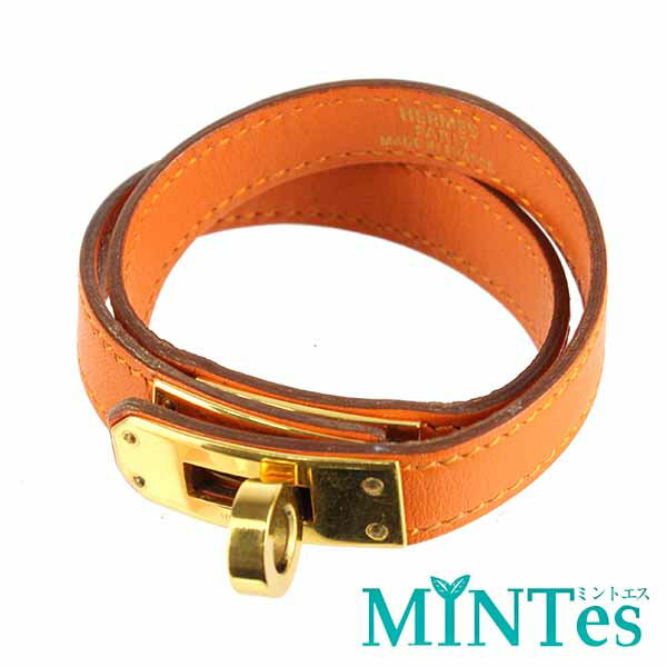 樂天商城 - Hermes エルメス ケリー ドゥブルトゥール ブレスレット オレンジ ゴールド レザー アクセサリー スタイリッシュ 【中古】