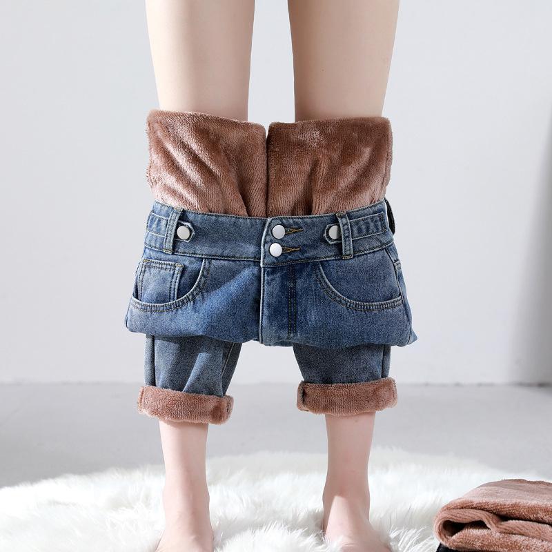 デニムパンツ レディース ジーンズ 裏起毛 裏ボア ワイドパンツ 厚手 ハイウエスト...