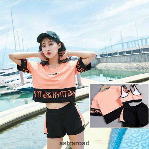 ミントモードの水着 レディース 控えめ ファッション体型カバーTシャツ 水着 中学生 高校生 10代 スポーティー 体型カバー 3点セット 学生 少女 小胸にもぴったり 夏 韓国夏｜アングル3