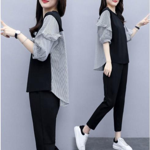 樂天商城 - セットアップ レディース カジュアル 夏 40代 きれいめ ブラウス 七分袖 ガウチョパンツ シフォン ストライプ フォーマル 通勤 OL オシャレ 大人 上品 着痩せ