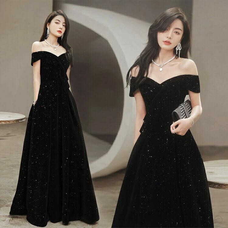 夜の特別な瞬間を彩る 艶やかベルベット 大人女性の美意識 輝く30代40代 フォーマルシーン 上品な光沢感 エレガントなシルエット ドレスアップの喜び 究極のAライン ヴィンテージモダン 黒の魔力