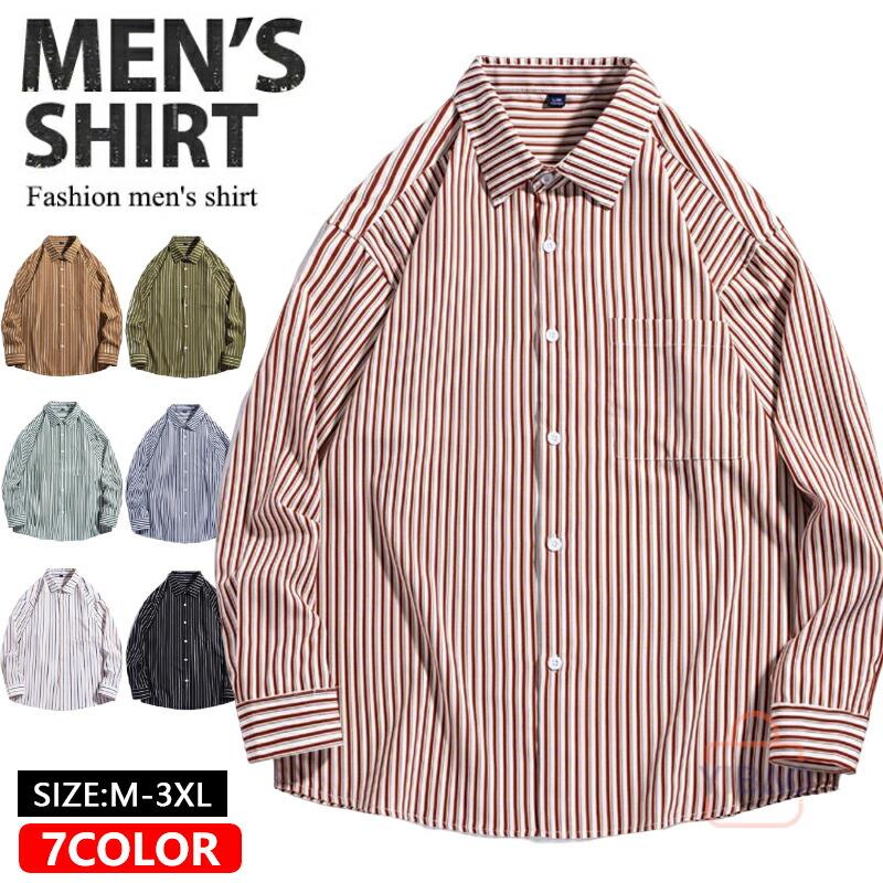 乐天商城 - ストライプシャツ メンズ カジュアルシャツ 長袖シャツ 春服 ビジネス トップス ゆったり メンズシャツ オフィス ワイシャツ 通勤 通学 仕事用 30代 40代 50代 60代 メンズ ファッション おしゃれ カジュアル 服 大きいサイズ
