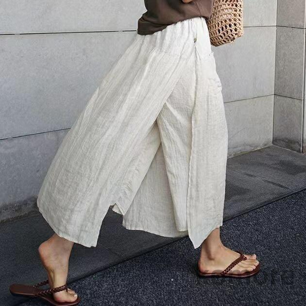 パンツ ワイドパンツ リネンパンツ レディース ボトムス 綿麻 リネン 9分丈 スカーチョ ガウチョパンツ 体型カバー 春 夏 無地