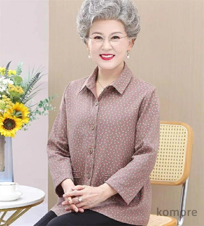 レディース 長袖 ブラウス シニア Tシャツ 花柄 50代 60代 70代 80代 高齢者 服 おばあちゃん 春夏 小柄 女性 ミセス 母の日
