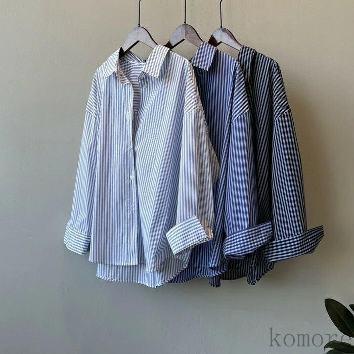 乐天商城 - シャツ ストライプ ゆったり レディースシャツ トップス カジュアルシャツ 春服 上品 おしゃれ 通勤 通学 体型カバー