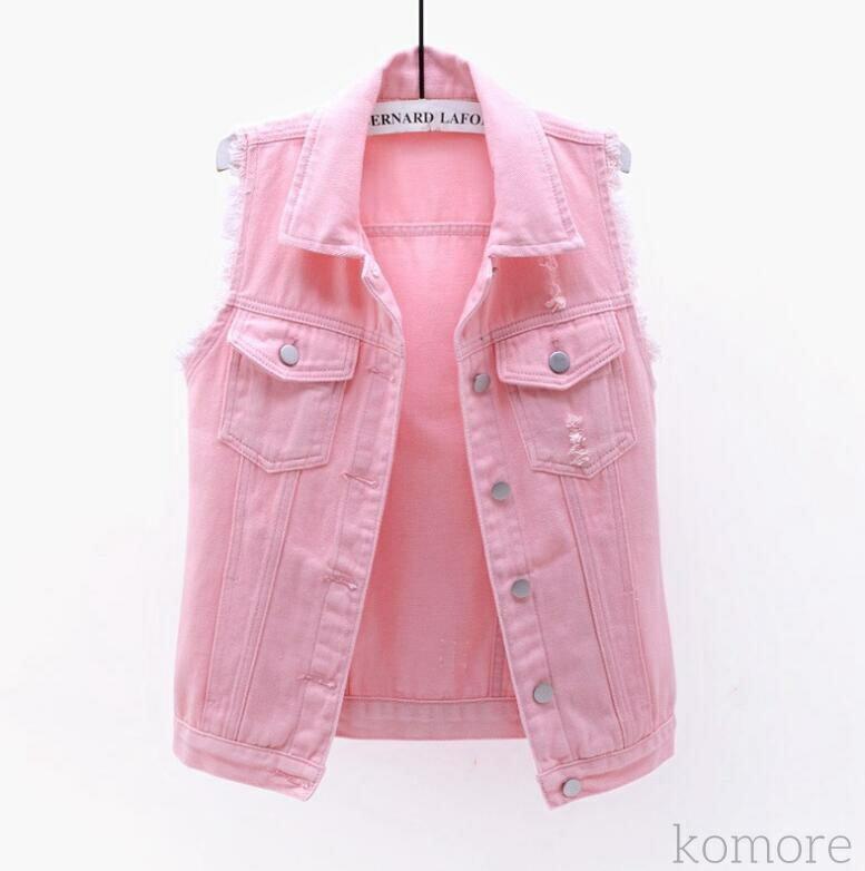 Coat - デニムベスト 重ね着 ジーンズベスト　デニムジャケット レディース Gジャン 袖なし　春　秋　ストレッチ ジージャン