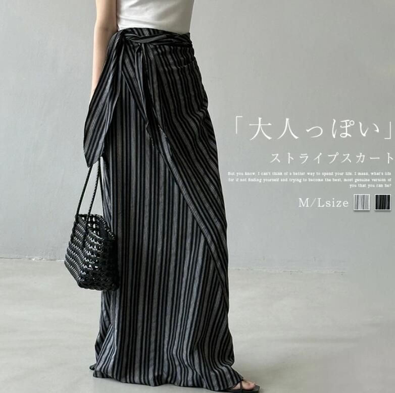樂天商城 - パーディー 綿麻 デイリー フォーマル お出掛け 大人 女子会 きれいめ オフィス 食事会 ストライプ エレガント リラックス マキシ丈 スカート 秋 コットンリネン オシャレ 春 ロング丈 夏 カジュアル 体型カバー おしゃれ 細魅せ 薄手