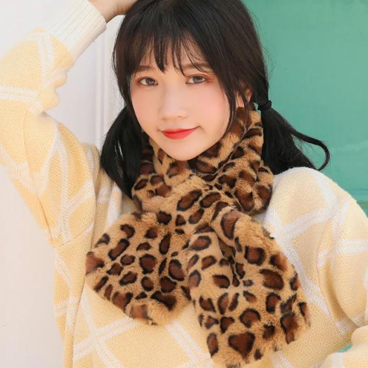 ティペット ファー マフラー ヒョウ柄 レデイース フェイクファー エコファー マフラー ふわふわ もこもこ 短毛 ファーマフラー 豹柄 総柄 韓国風