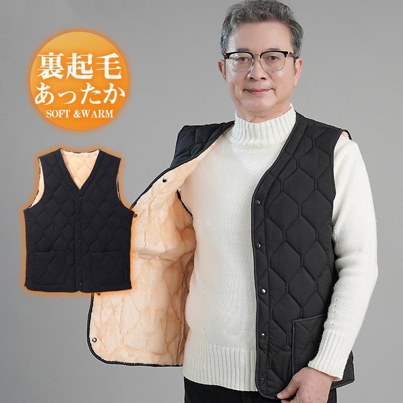 中綿ベスト メンズ ダウンベスト 裏ボア 裏起毛 チョッキ インナーベスト 軽量 無地 アウター キルティング 防寒 暖かい 秋冬 アウトドア 登山