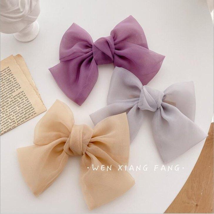 ヘアクリップ　ペールカラービッグシフォンリボンクリップ　春夏　パステル　かわいい　キッズ 2