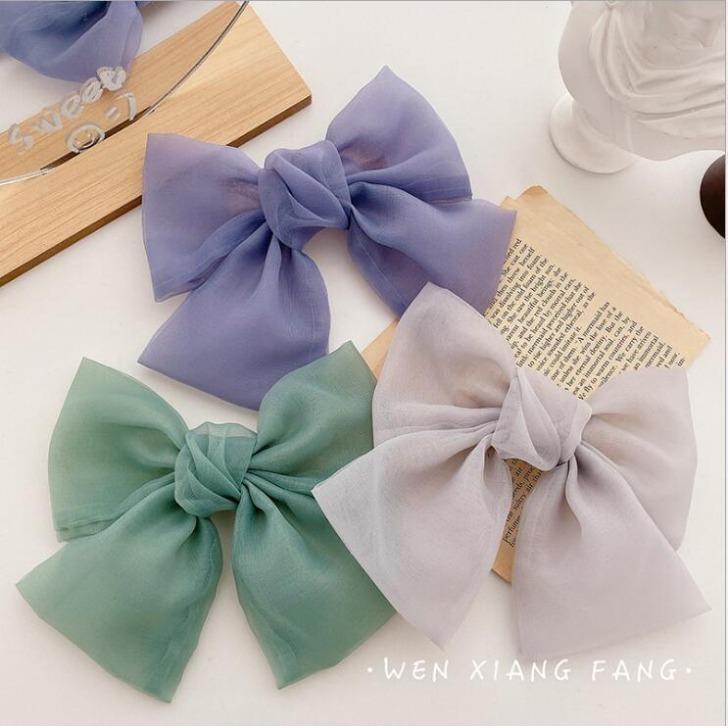 ヘアクリップ　ペールカラービッグシフォンリボンクリップ　春夏　パステル　かわいい　キッズ 3