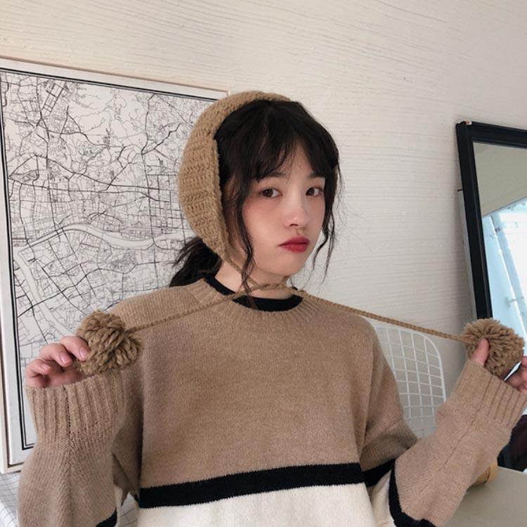 イヤマフ ニット 裏ボア 耳当て ポンポン付き レディース 耳あて イヤーマフ 韓国 イヤーマフラー イヤーウォーマー 防寒 ボンボン マフラー 女子 3