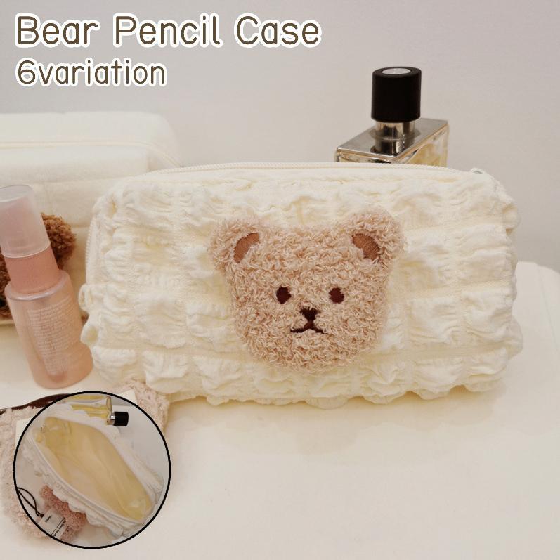 ペンケース 筆箱 レディース 女性 子供 女の子 小物入れ クマ くま かわいい 可愛い おしゃれ 文房具 クリーム色 白 黒