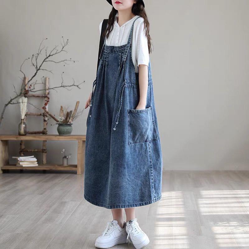 デニムサロペット サロペットスカート 脚長 ギャザー オールインワン オーバーオール デニムスカート ボトムス レディース 大きいサイズ