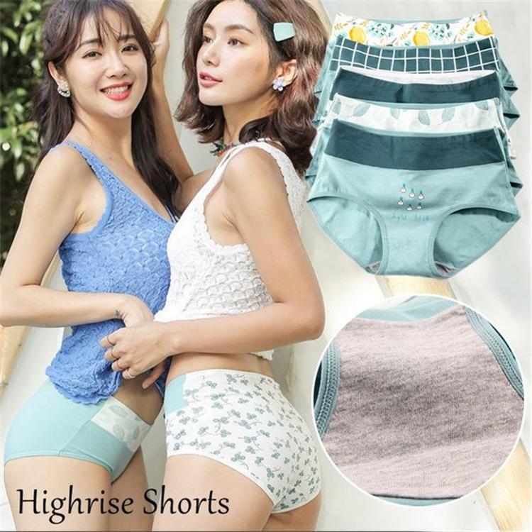 ショーツ ハイライズ すっぽりショーツ 深ばき 柄付き レディース 下着 パンティー 女性 サニタリー 綿 オシャレ ハイウェスト(4.0)