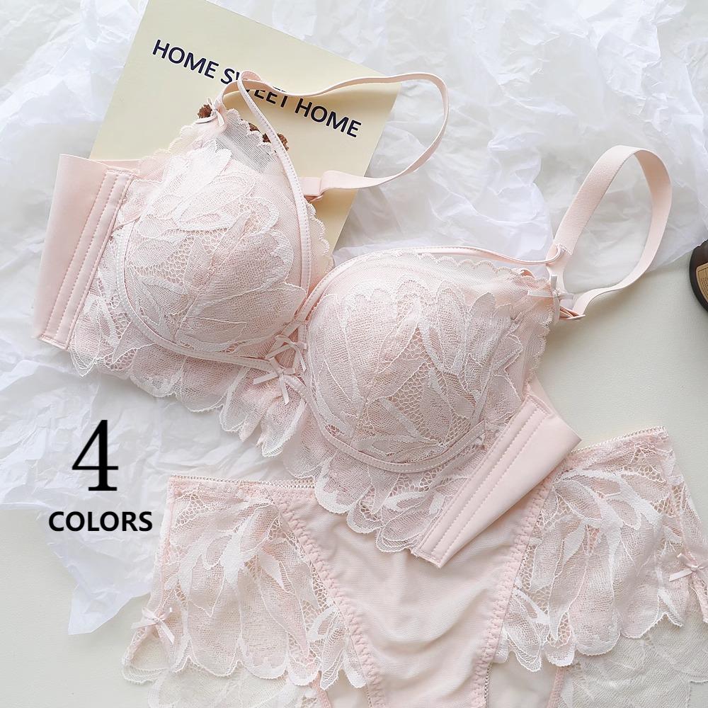 ブラジャー＆ショーツセット 育乳ブラ 脇高 ノンワイヤー 脇肉 レース 美胸 スッキリ バストアップ 盛りブラ 谷間メイク 小胸 補整 補正ブラ 盛れ