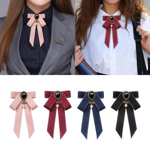 Other - リボン ブローチ あらかじめ結ばれた蝶結び レディース ネクタイ 制服 ブラウス 学生用 ピンク