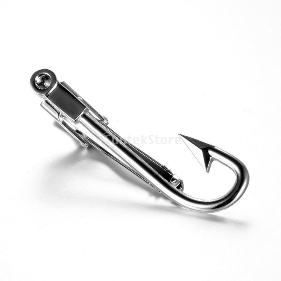 魚 フック形状 金属製 タイクリップホルダー クラスプ メンズ バーピン 銀色