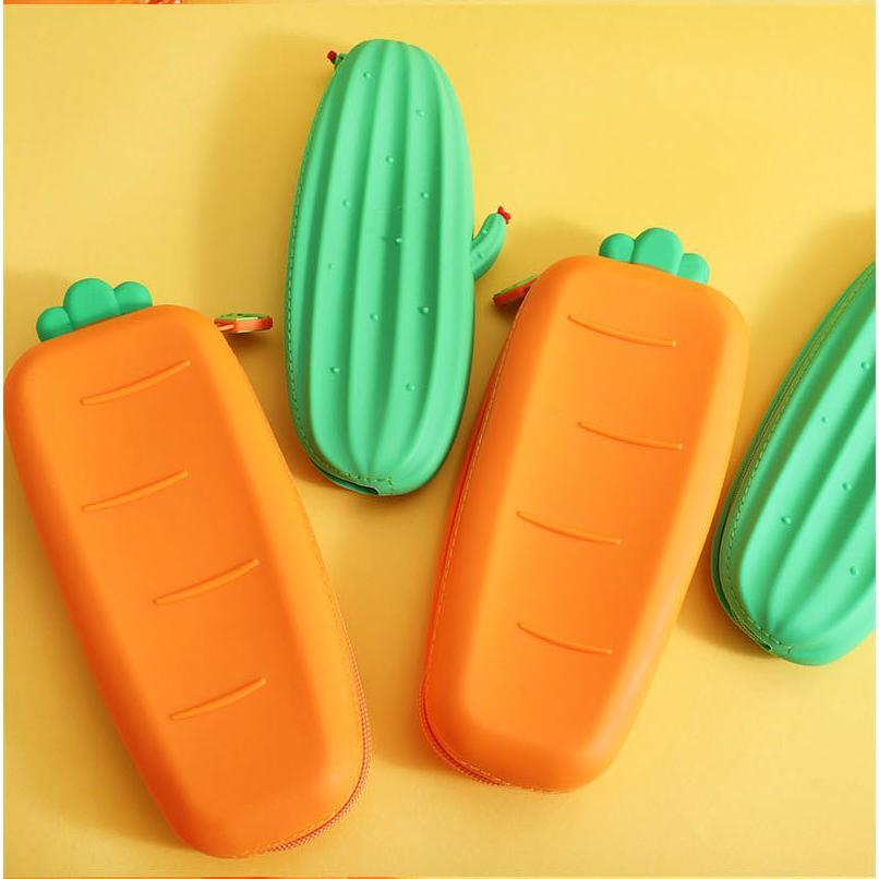 ペンケース 筆箱 文具 文房具 シリコン ファスナー ニンジン サボテン ネコ ユニーク 個性的 チャック 面白い かわいい おしゃれ 女子 男子 学