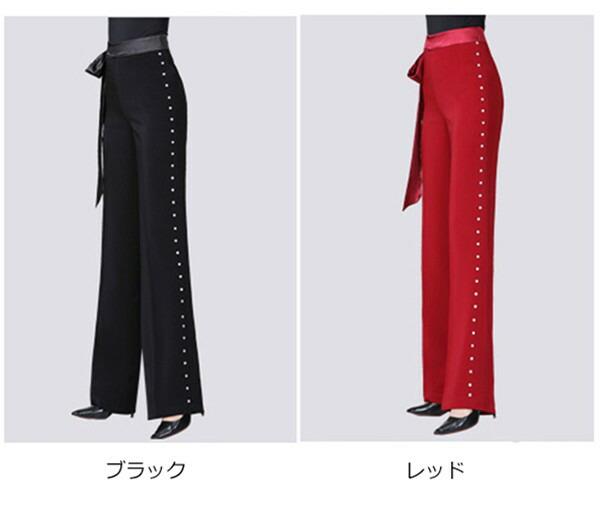 ミントモードのダンスウェア ボトムス レディース ダンス ズボン パンツ ラテン モダン チャチャチャ ラインあり 社交ダンス 社交ダンス衣装 ダンス衣装 ボトムス 練習着 競技 美脚 S M L XL 2XL 3XL 4XL ワインレッド ブラック 黒｜アングル2