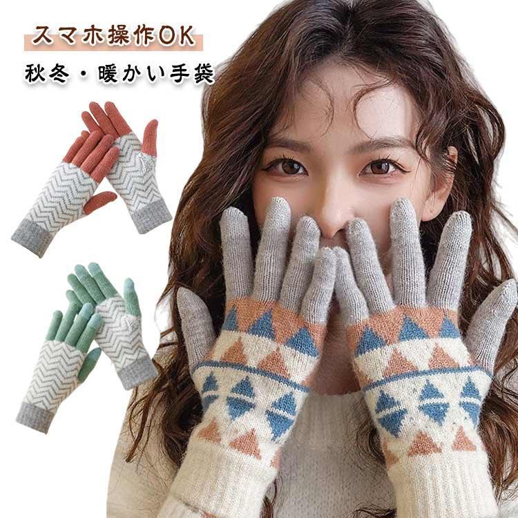 秋冬 手袋 レディース 暖かい 裏起毛 手ぶくろ 防寒 防風 寒さ対策 スマホ対応 タブレット スマートフォン対応 グローブ おしゃれ ニット リブ