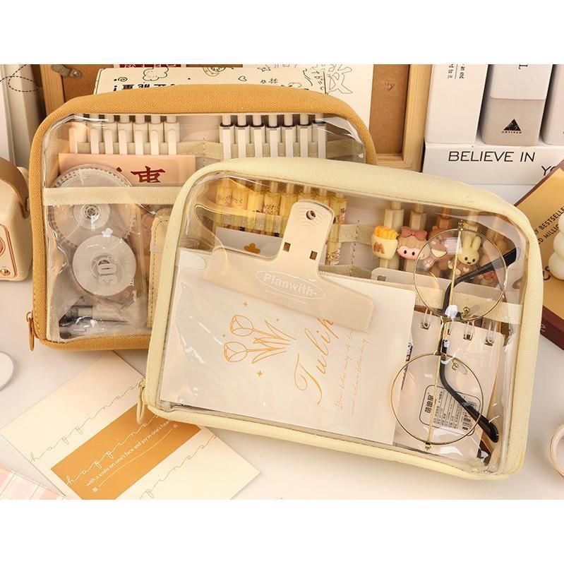 大容量ペンケース 文房具 ポーチ ペンケース 小物入れ キャンバス ポケット 多機能 ボックス 可愛い おしゃれ