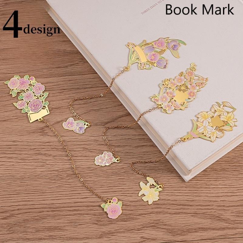 しおり 栞 ブックマーク ブックマーカー 金属製 文房具 文具 雑貨 フラワー 花 チェーン 揺れる かわいい おしゃれ きれいめ プレゼント ギフト