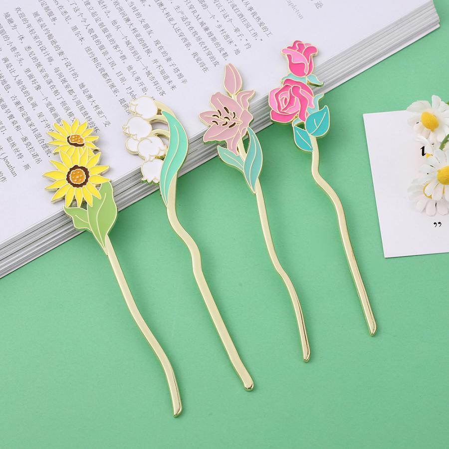 しおり 栞 ブックマーク ブックマーカー 金属製 文房具 文具 雑貨 フラワー 花 ひまわり 向日葵 スズラン ユリ 百合 バラ ローズ かわいい おの商品画像 2