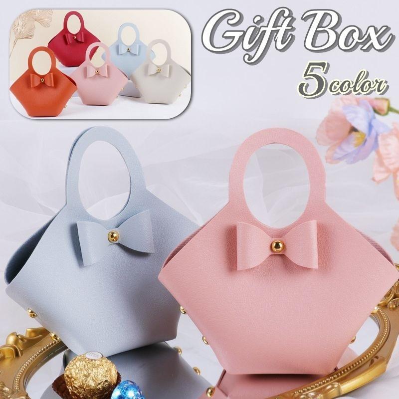 ギフトボックス プレゼントボックス クリアボックス キャンディーボックス キャンディーバッグ フェイクレザー 持ち手付き リボン お洒落 可愛い 上品