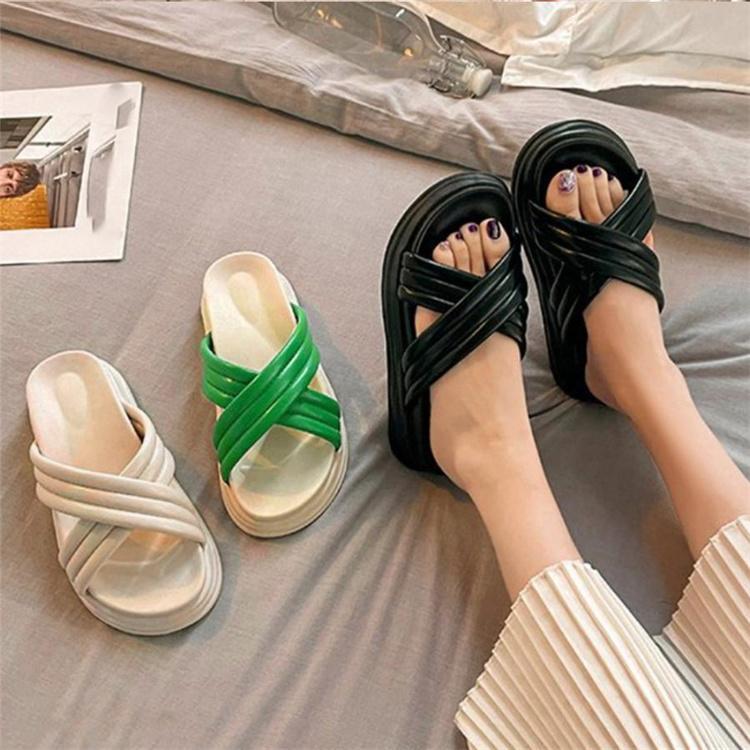 夏サンダル 美脚 サマーサンダル 海 スリッパ 黒 厚底サンダル レディース クロスサンダル