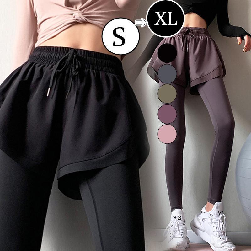 ヨガパンツ レギンス ヨガレギンス レディース フェイクレイヤード ショートパンツ付き スポーツウエア トレーニングウェア ジョギング 速乾 可愛い(4)