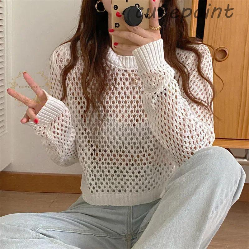 ミントモードのニット ゆる レディース メッシュ 長袖 トップス 重ね着 レイヤード あみあみ メッシュニット サマーニット 透かし編み UVカット おしゃれ｜アングル3
