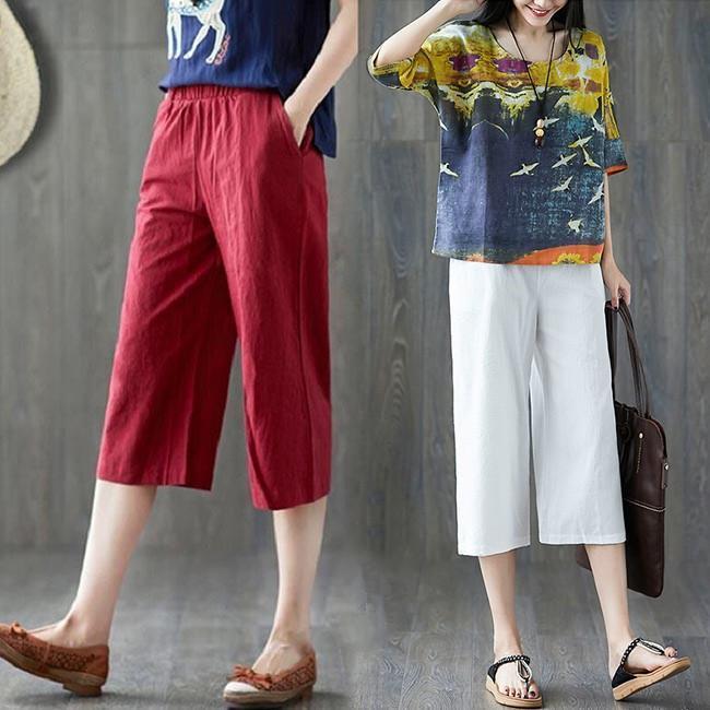 クロップドパンツ レディース ワイドパンツ 7分丈パンツ ゆったり サマーパンツ 解放感 七分丈 レディースパンツ 無地 カジュアルパンツ(4.0)