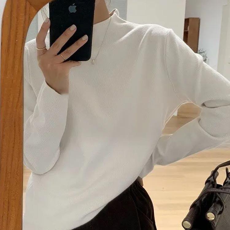 インナーシャツ 秋冬服　大きいサイズ 保温　無地 ピンク 暖かい 防寒 ハイネック 着心地 ロングスリーブ　カジュアル トップス 裏起毛　長袖