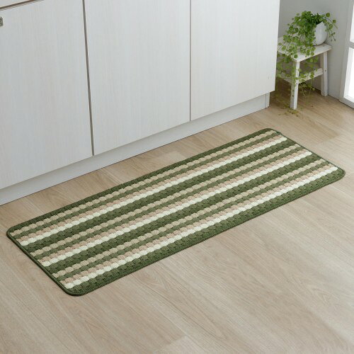 イケヒコ キッチンマット 洗える ずれない 滑り止め ペルセ グリーン 約45×180cm 北欧 キッチン 新生活 台所 ロング マット ＃1302620120701