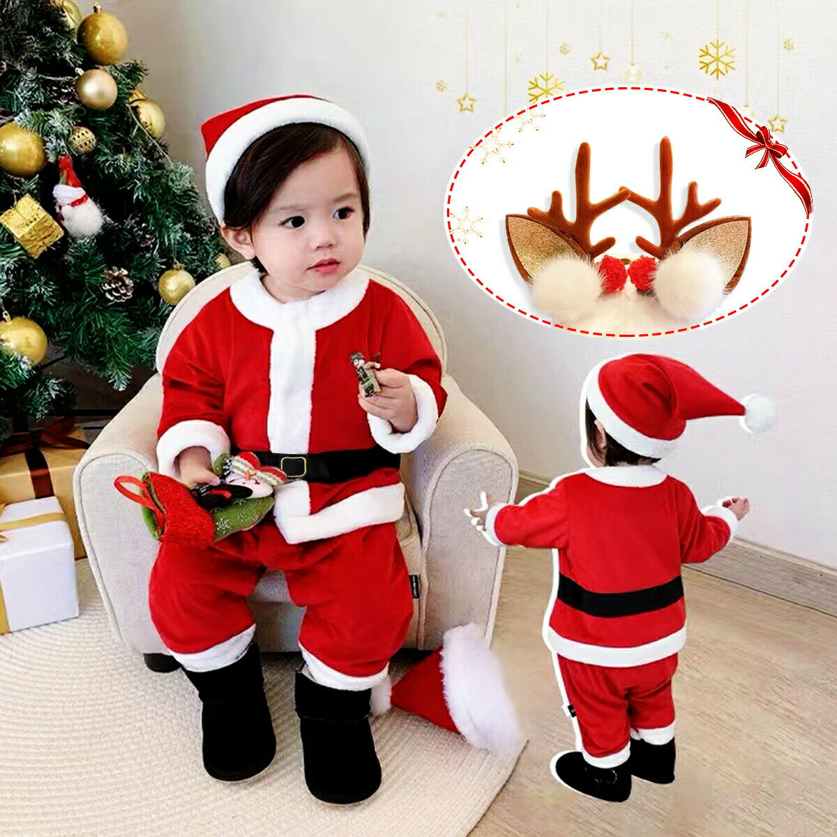 サンタクロース 衣装 子供 サンタ服 子供 子ども ベビー 90センチ サンタコスプレ ベビー服 新生児着 ぐるみセット 男の子 女の子 子供服 キッズ サンタ衣装 クリスマス コスチューム 仮装 誕生記念 寝相アート 送料無料のサムネイル