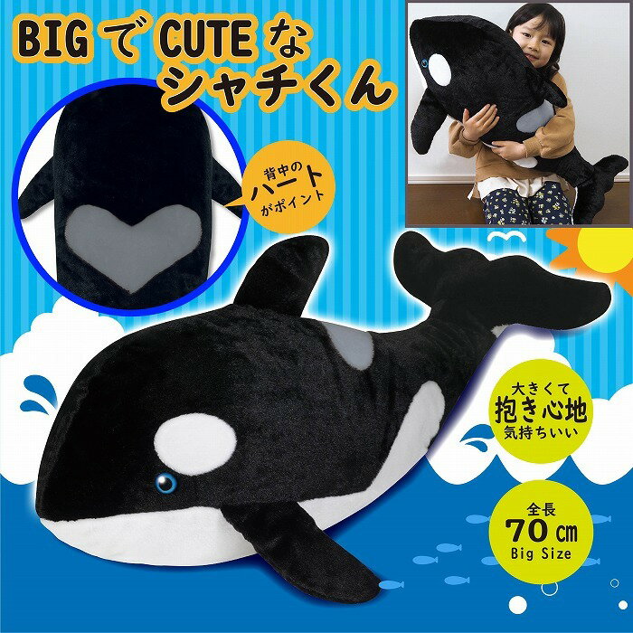 【ぬいぐるみ】【シャチ】 大きい 全長70cm おもちゃ 玩具 子供 女の子 プレゼント クリスマス 誕生日 キッズ 大型 動物 小学生 可愛いギフト 贈り物 男の子 お魚 ハック HAC 敬老の日