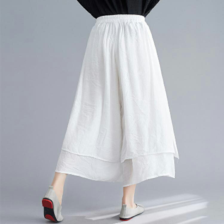スカーチョ リネンパンツ ガウチョパンツ 綿麻 ワイドパンツ レディース 七分丈 きれいめ リネン キュロット パンツ イージーワイドパンツ ハイウエスト スカンツ きれいめ 大きいサイズ スカート見え スカンツ ウェストゴム 体型カバー パンツコーデ ギャザースカンツ