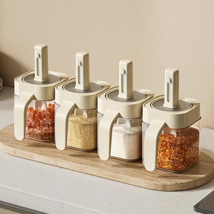 塩入れ 調味料入れ お洒落 容器 砂糖入れ スパイスボトル 調味料ケース 調味料ボトル 密閉性 2個セット ガラス 可伸縮なスプーン付き ハンドル付き 調味料ケース 水洗いOK 保存容器