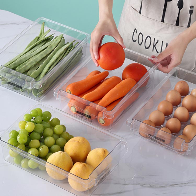 吊り下げ 2個セット 引き出し キッチン用品 収納トレー 卵ケース 野菜室 果物収納 収納ボックス プラスチック 野菜ストッカー 家庭用 透明 仕切り 保存容器 小物整理 冷蔵庫収納