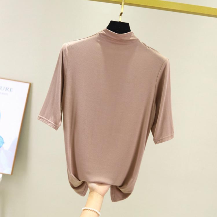 インナー レディース トップス Tシャツ 涼しい 接触冷感 薄手 ハイネック 春夏 ゴルフ 半袖 伸縮性 無地 カットソー シンプル カジュアル 大きいサイズ ゆったり 全10色 5分袖 mion0123-10002873 mion サンプル画像2