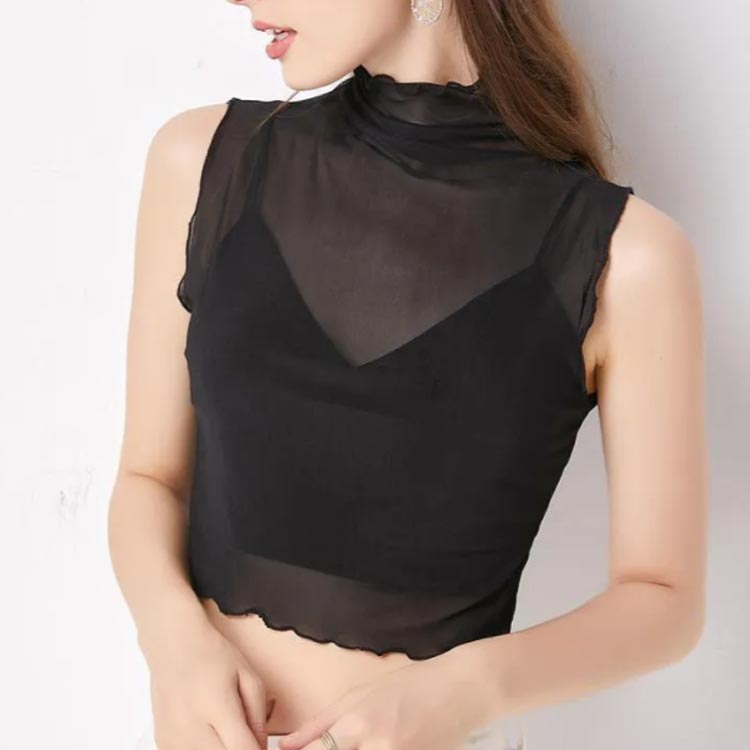 フェイクカラー 付け襟 ブラウス レイヤード つけ襟 ノースリーブ ハイネック レディース タンクトップ 重ね着 インナー チュール 紫外線対策 可愛い お洒落 無地 シンプル フリルネック