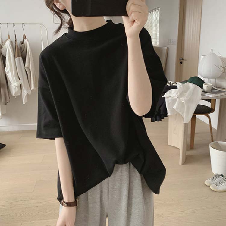 ハイネック 半袖 レディース tシャツ カットソー トップス 半袖tシャツ 半袖シャツ タートルネック 春 夏 秋 Tシャツ 薄手 無地 大きいサイズ カジュアル タートルネック おしゃれ シンプル 体型カバー オフィス ゴルフ 事務服 春夏 m l 白 黒 韓国 20代 30代 40代 50代