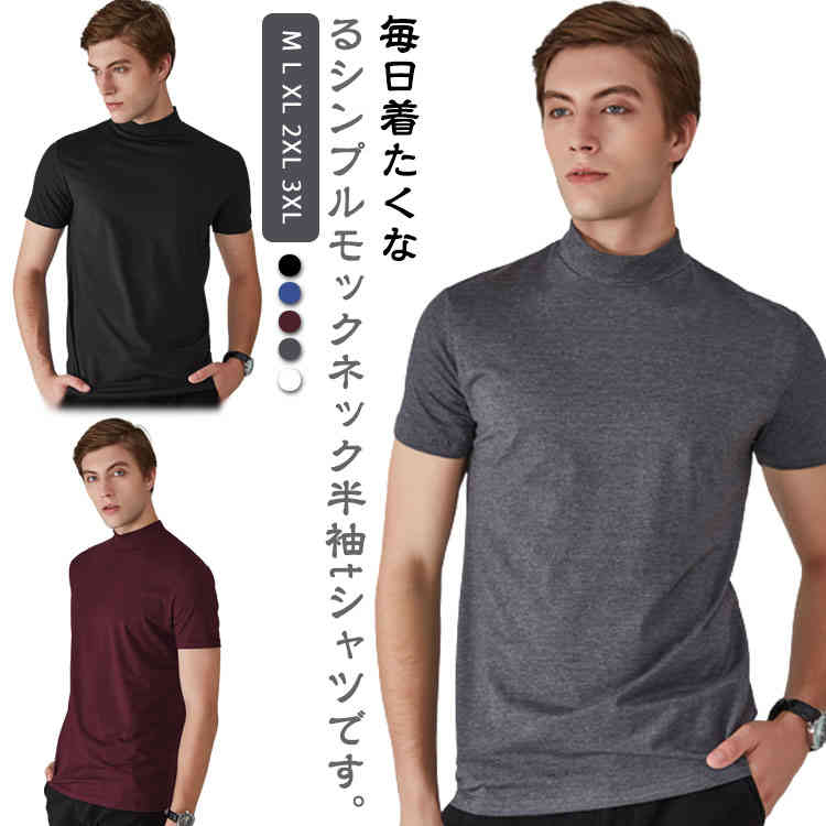 Rakuten - カットソー ティーシャツ メンズ ハイネック tシャツ 無地 ゴルフtシャツ tシャツ モックネック tシャツ カジュアル ハイネック ゴルフウェア 半袖 シンプル ビジネス オフィス 普段着 夏 夏服