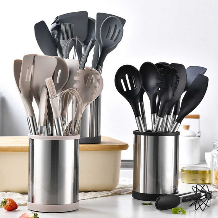 台所用品 抗菌 シリコン製 セット 耐熱 12点セット キッチンツールスタンド おたま セット 調理 キッチンツール 料理 製菓器具 ステンレスハンドル 調理器具ツール フライ返し スプーン キッチンツール トング 泡立て器 ブラシ mion0123-10003033 mion サンプル画像2