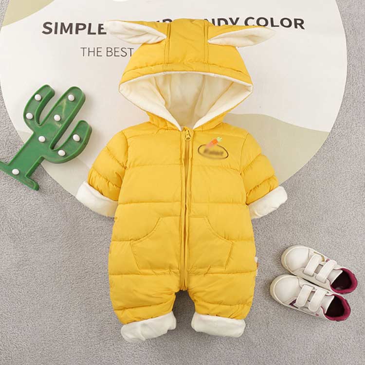 撥水加工 73 ジャンプスーツ スキーウェア オールインワン ベビー 100 ガールズ ボーイズ 中綿入り つなぎ 防寒 男の子 兎 兎耳 フード付き 80 キッズ 90 あったか スノーウェア スノーコンビ キッズ 雪 冬 イエロー ブルー ピンク 3