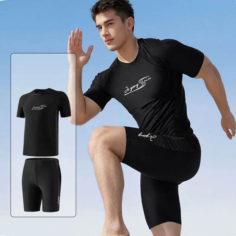 男子 ラッシュガード 水着 ジム 上下セット 競泳 フィットネス水着 スイムウェア 半袖 セパレート 学生 スイミングパンツ 海 プール メンズ 練習用 トレーニング 日除け 日焼け防止 紫外線対策 黒 mion0123-10006017 mion サンプル画像3