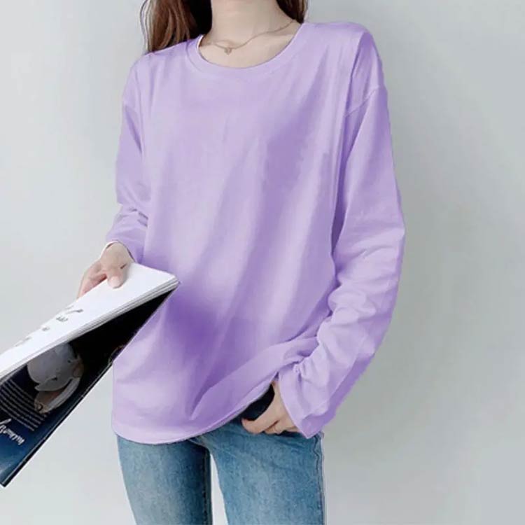 秋 ロング丈 クルーネック 授乳口付き 授乳服 授乳服 長袖 インナー 無地Tシャツ ...
