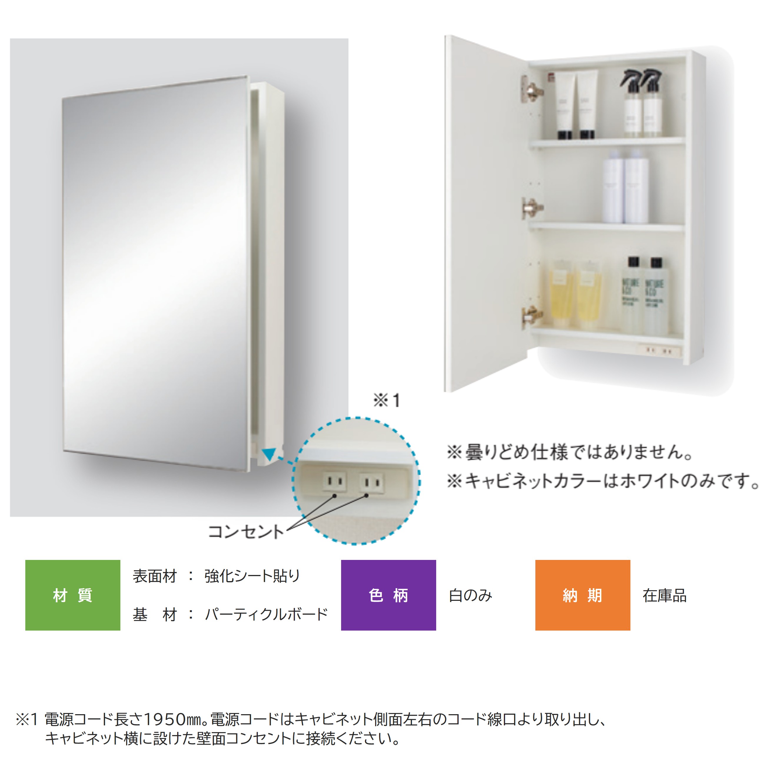 建材プロShop みっぱらのアイカ 洗面鏡 ミラー キャビネット 収納付き ホワイト | YCGB340H4（W450）｜アングル3